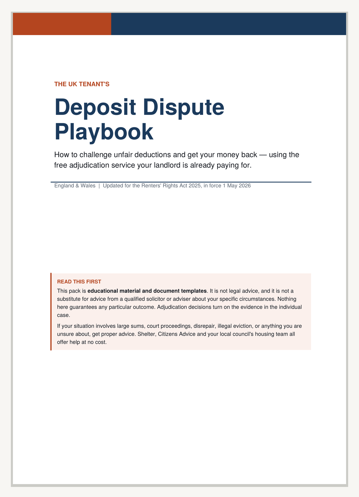 The Deposit Dispute Pack — Challenge Unfair Deposit Deductions